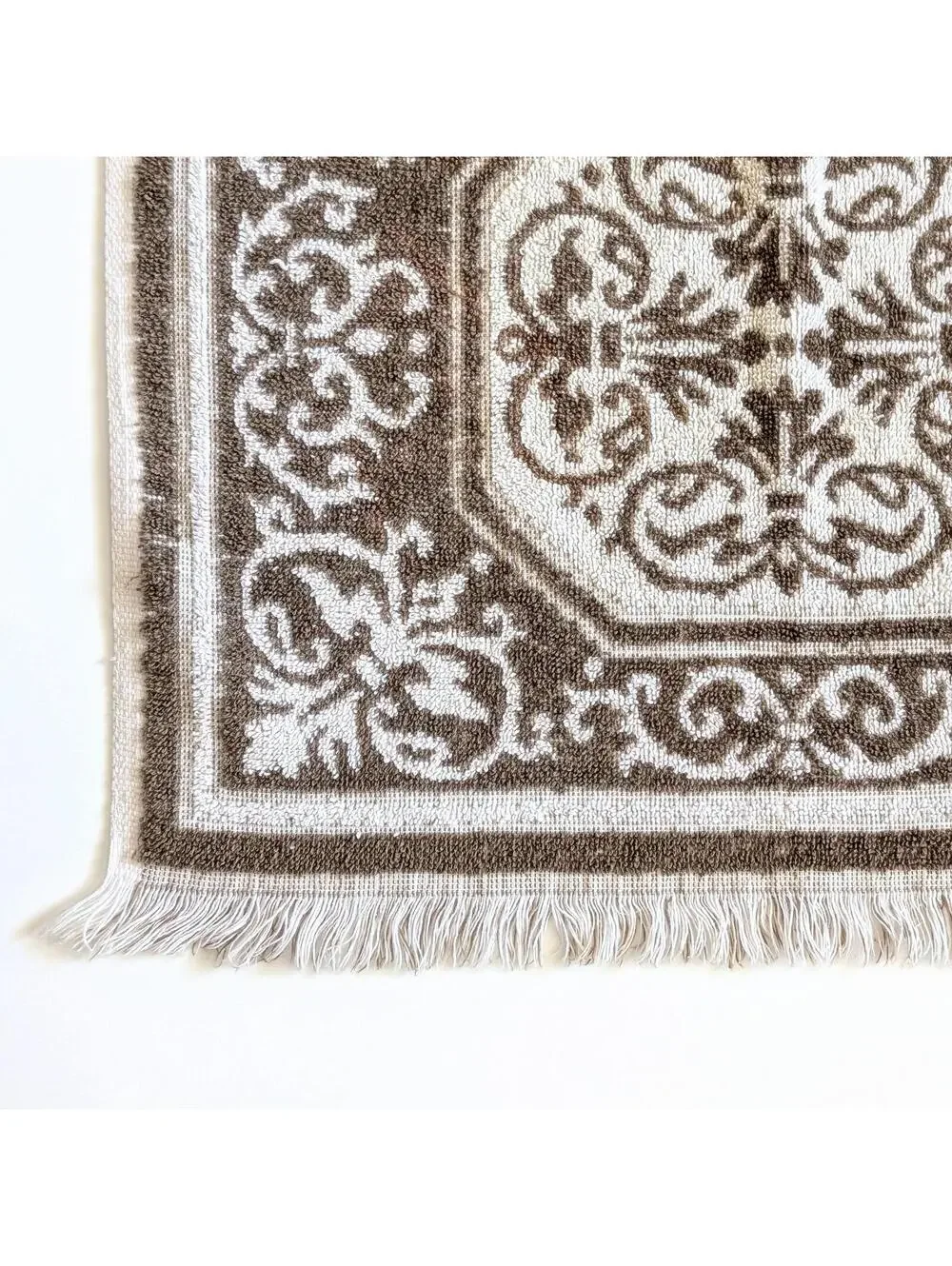 1970s Vintage Brown & White Hand Towel
